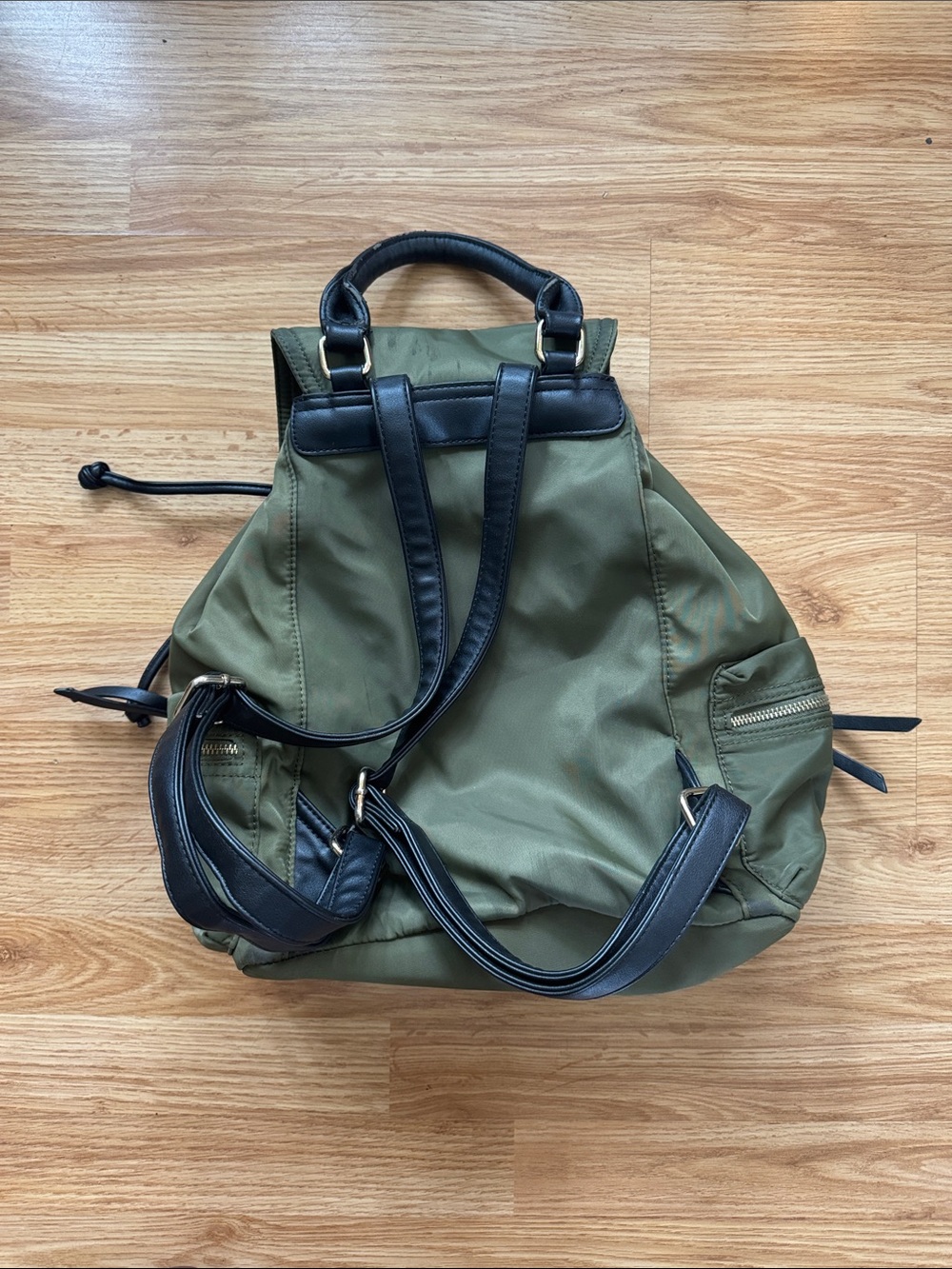 Olive Green Nylon Drawstring Backpack ✨ - Picture 2 of 9
